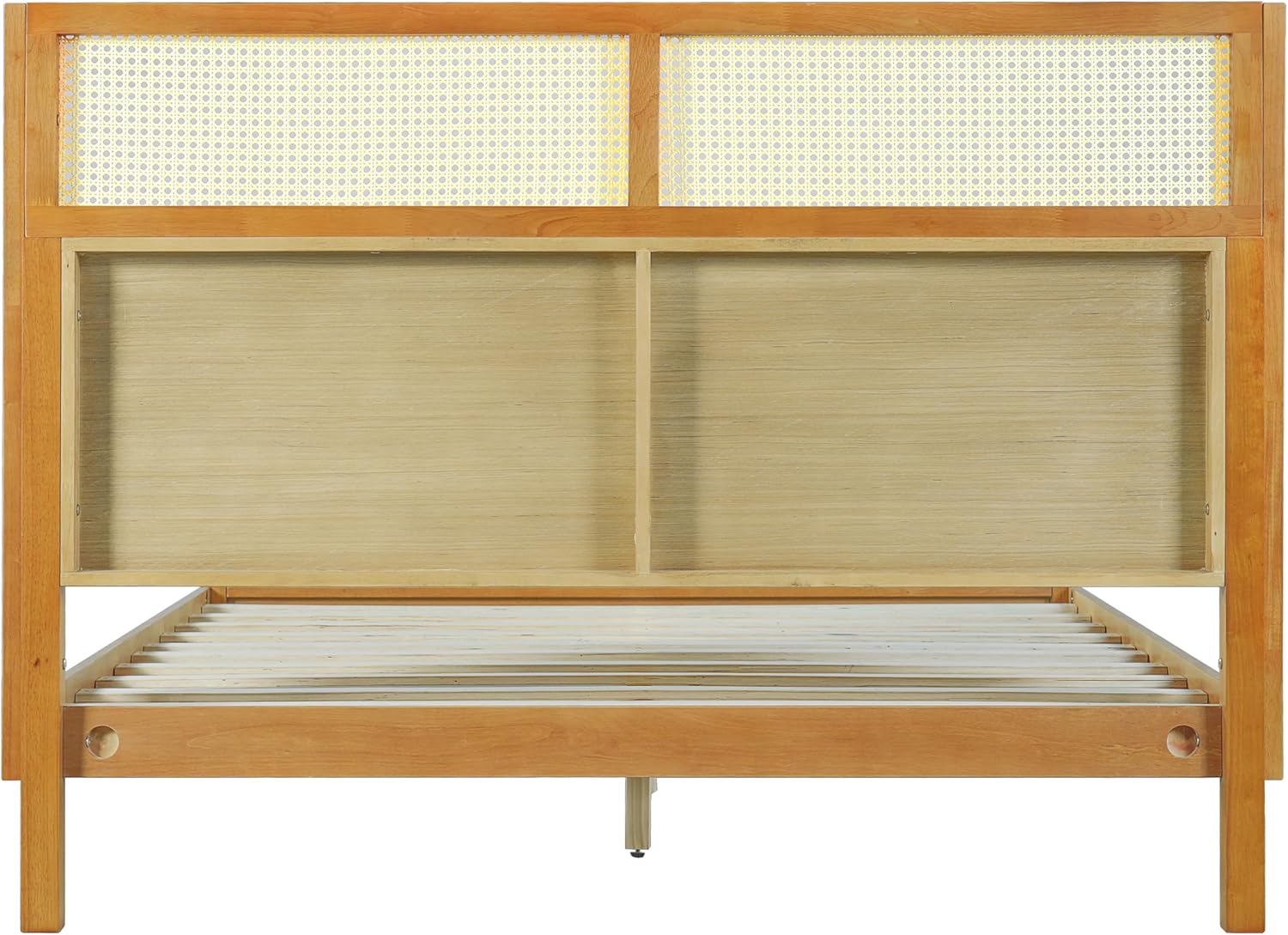 Merax Queen Size Premium Rubber Wood Platform Bed Frame, with Headboard, Mid Century Modern, Natural - Image 7