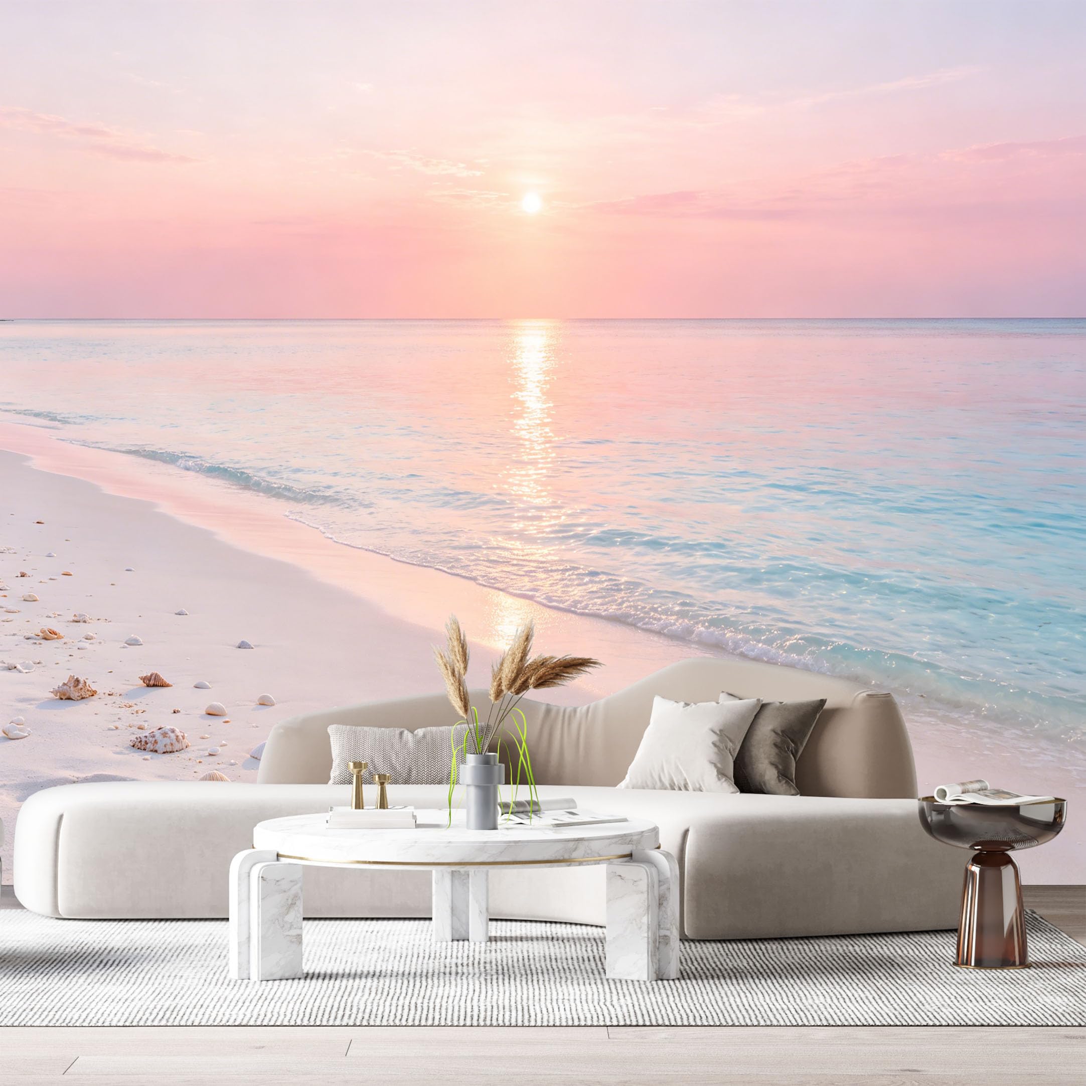 Custom Size Wall Murals Coastal Ocean Sunrise Beach Seashells Horizon Sky SelfAdhesive Wall Fabric Removable Large Wallpaper for Photo Living Room