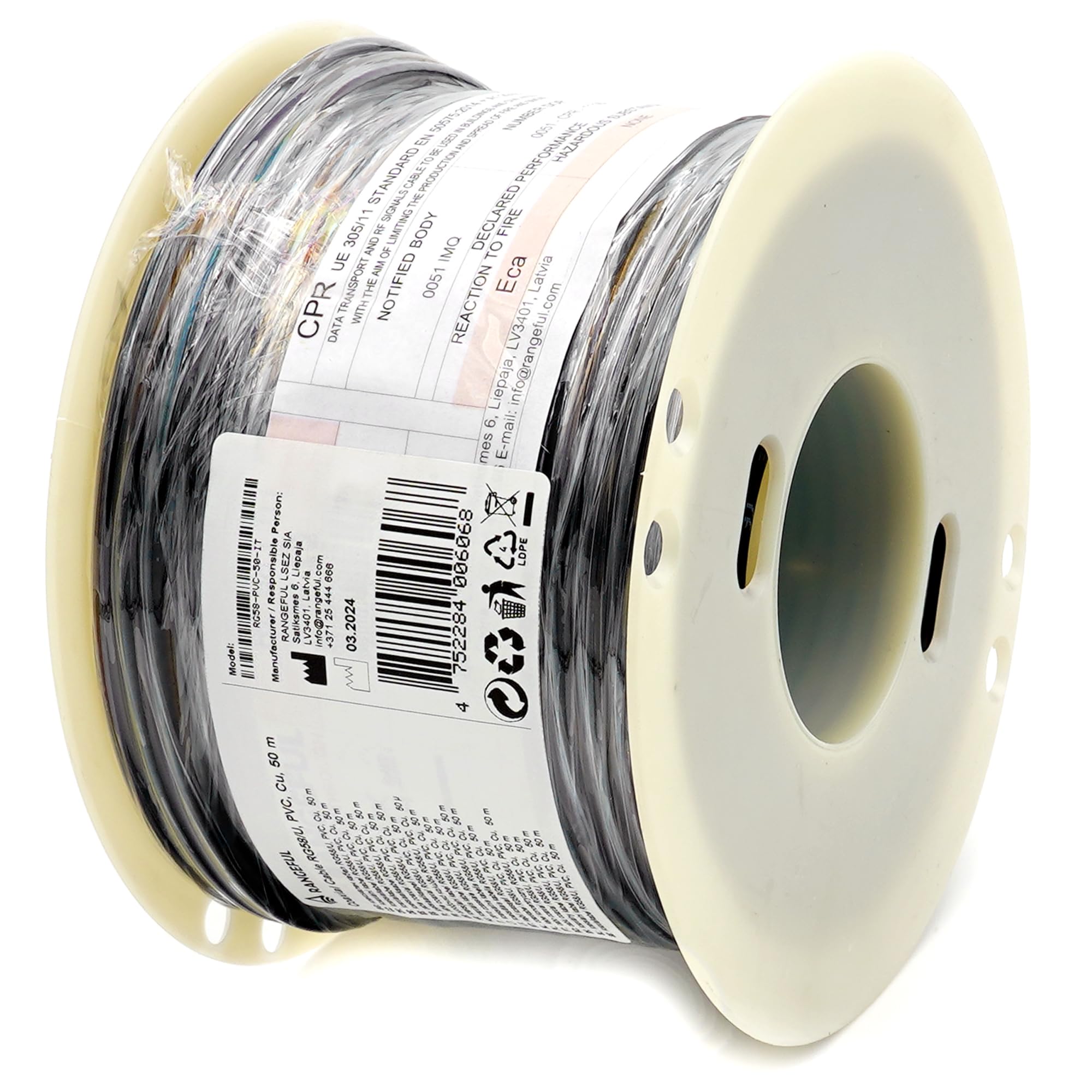 RG58 Cable coaxial 50 Metros — Baja pérdida 50 ohmios RF coaxial de extensión — Compatible con Conectores N SMA BNC TNC UHF PL259 — para WiFi Router Móvil CB Radio Modem — Fabricado en Italia
