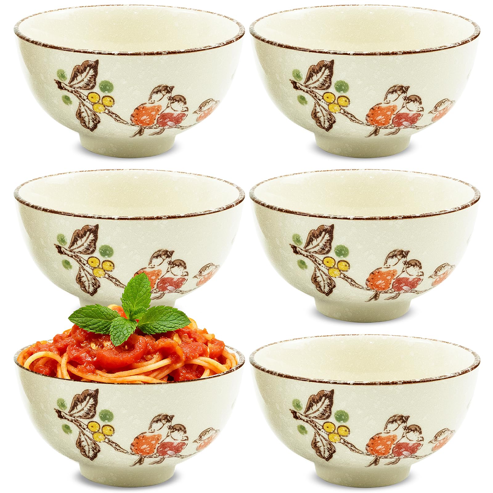Paquete de 6 cuencos de arroz japoneses, cuencos de cerámica retro de 4 pulgadas, pintados a mano