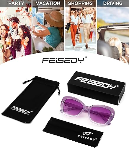 Miniatura 6 de FEISEDY Gafas de sol para mujer, Vintage Square Cat Eye Gafas de sol, protección UV lente gradiente B9121