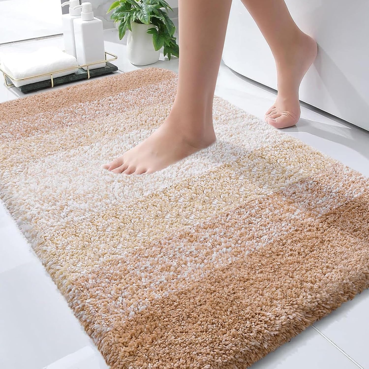 OLANLY Bathroom Rugs Mat 30x20, Extra Soft Absorbent Microfiber Bath Rugs, Rubber Backing, Quick Dry, Machine Washable Bath Mats for Bathroom Floor, Tub and Shower, Home Decor Accessories, Beige 30" x 20" Beige