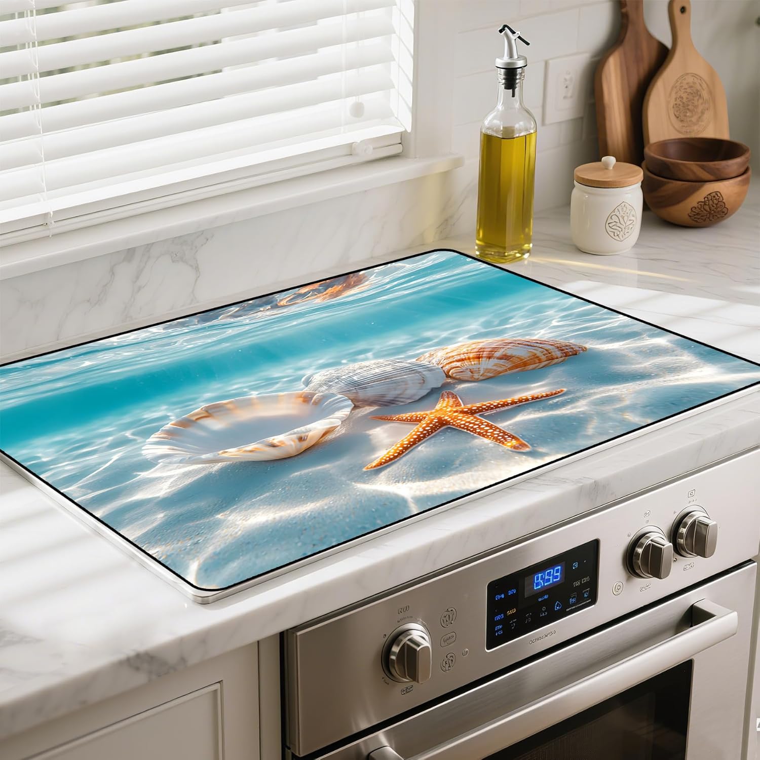 Heat-resistant Stove Top Cover - 28.5" X 20.5" Cooktop Protector Covers, Scratch-resistant Washable Pad Kitchen Countertop Mat (Ocean, 28.5" x 20.5")