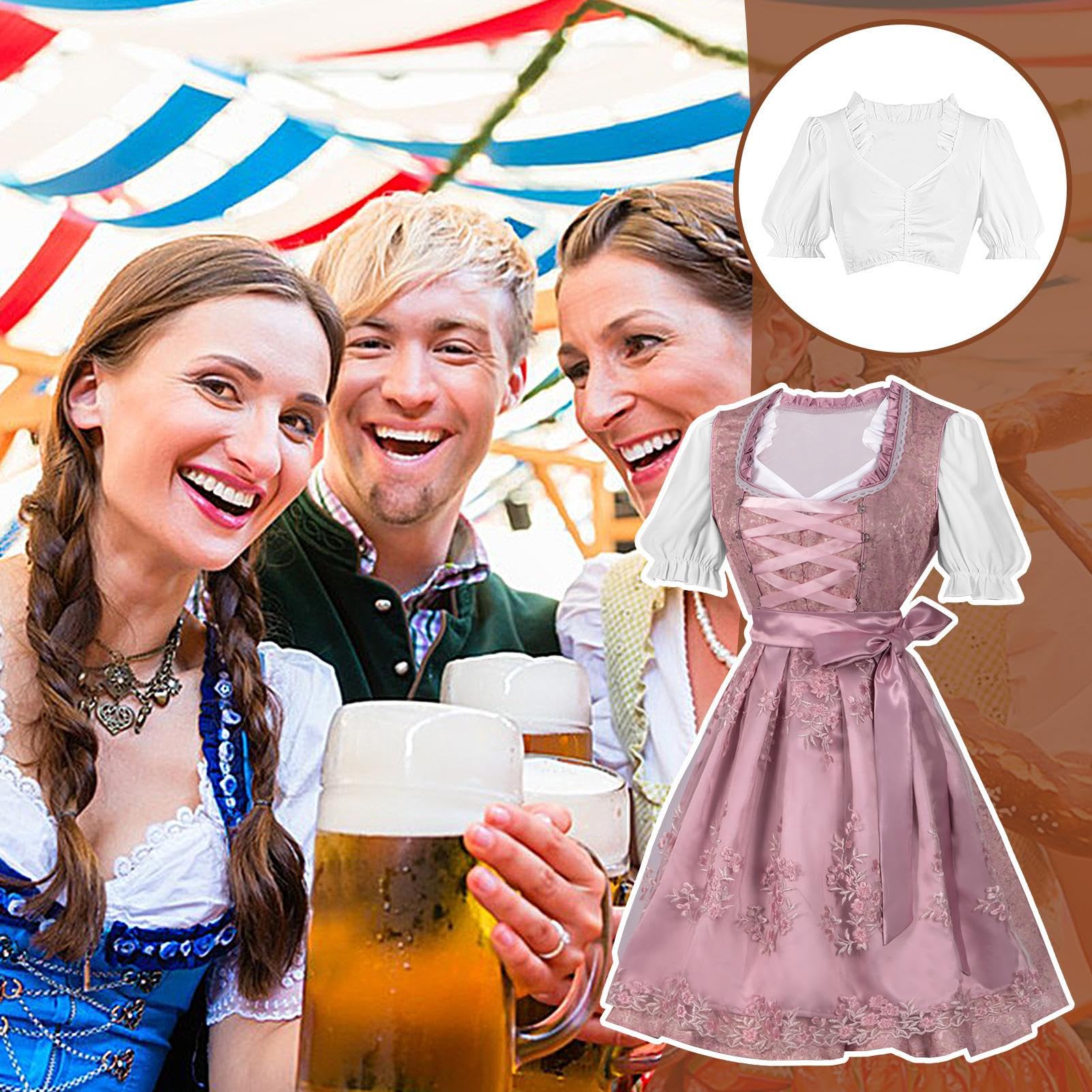 Kostium na Oktoberfest, bawarski festiwal piwny Dirndl - oddychający Dirndl z bluzką i fartuchem na występy i sesje zdjęciowe