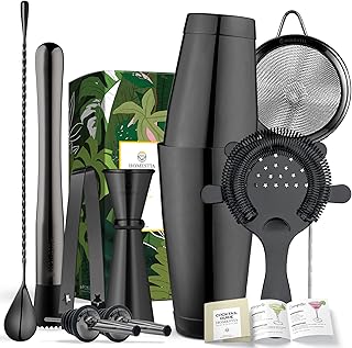 Homestia 9 PCS Boston Shaker Set Bartender Kit, Black Boston Cocktail Shaker Set Drink Shakers Cocktail Set Mix Drink Shaker Kit, Home Bar Set Bar Essentials Kit Barware Tool Sets Alcohol Shaker Set