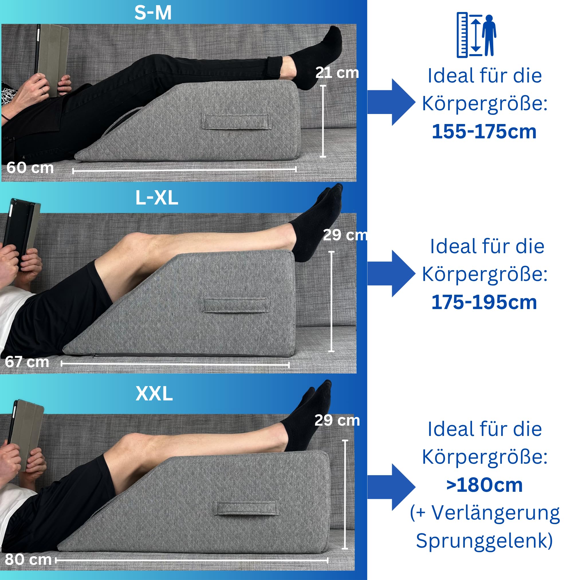 Hohes Venenkissen Beinhochlagerungskissen S-M L XL Keilkissen müde schwere Beine Wedge Pillow