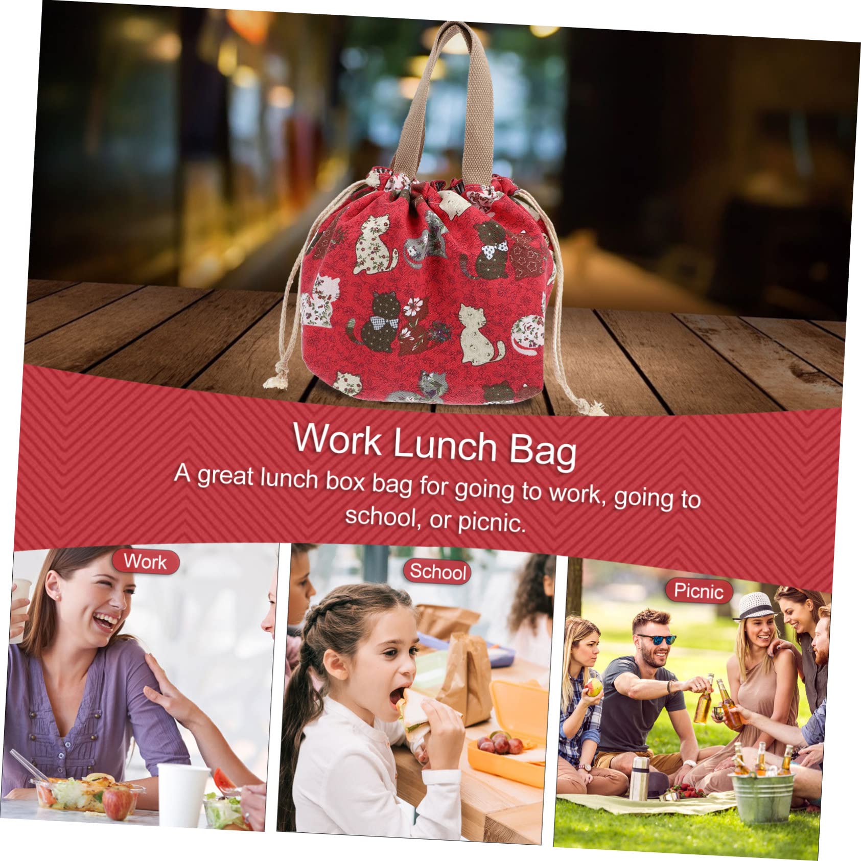 ABOOFAN Caja De 3 Piezas bolsa de almuerzo fotos de película instantánea bolso de lona bento bolsa del almuerzo bolsos bolso de almuerzo doble capa Caja de almuerzo bolsa con cordón lienzo