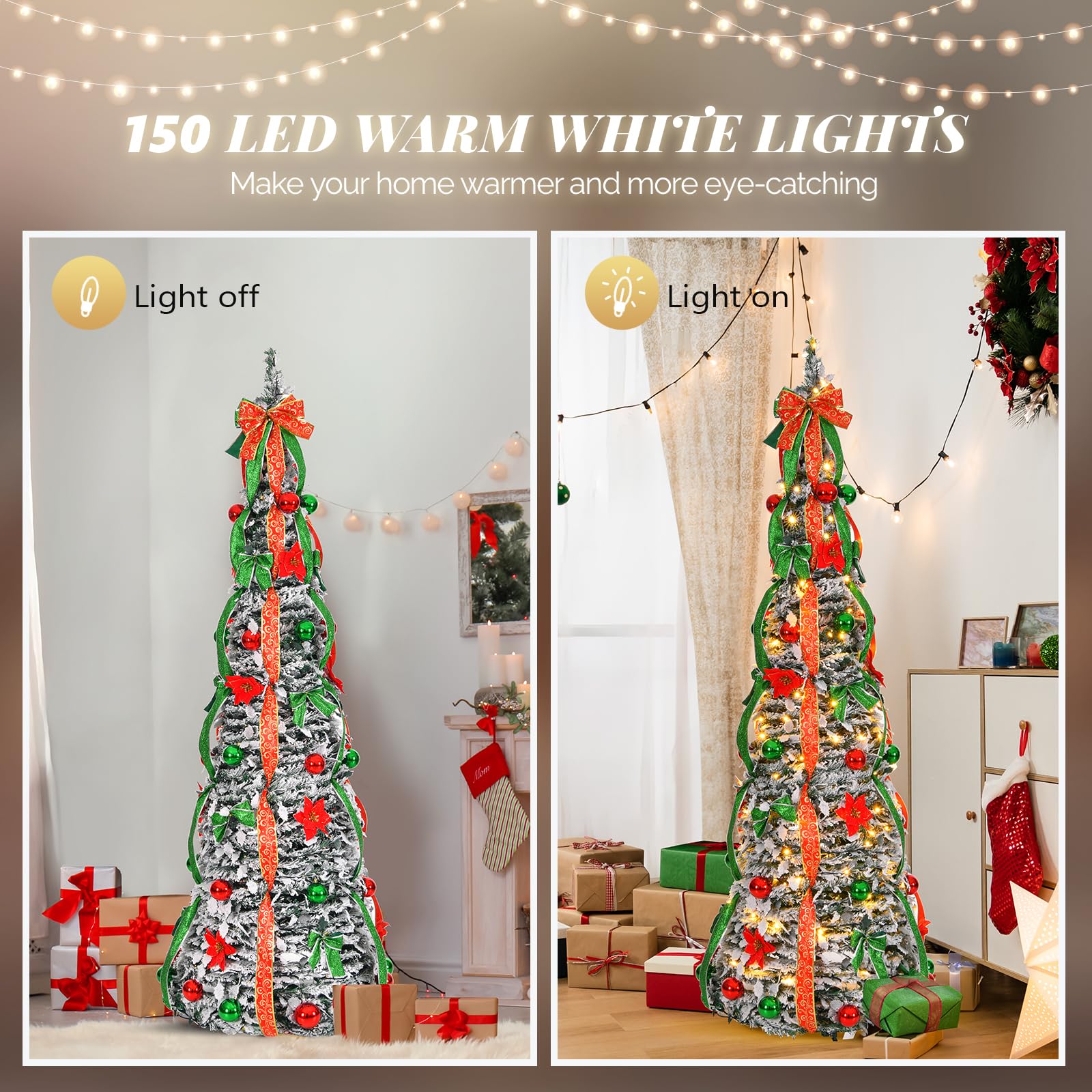 Amazon.com: VINGLI 6ft Pre-Lit Pop Up Christmas Tree with 150