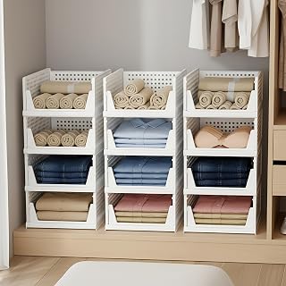 Kuber Industries Plastic Storage Organizer,Wardrobe Organizer For Clothes,Cupboard Organizer,Foldable Shirt Stacker Box,Cl... Price In India