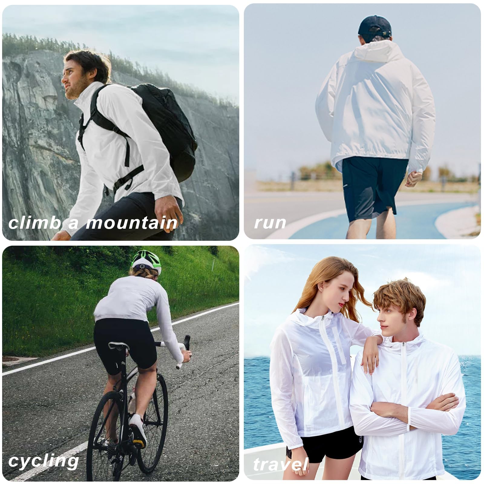 Herren-Fahrrad-Laufjacke, dünn, leicht, verstaubar, mit Aufbewahrungstasche, Windbreaker mit UPF 50+ Sonnenschutz, Outdoor-Mantel zum Wandern, Radfahren, Reisen, 80 g