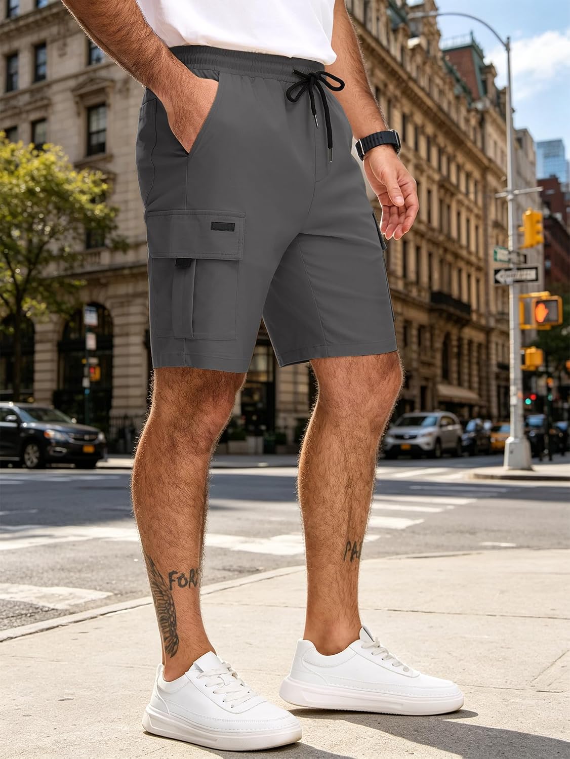 JEMLDL Mens Casual Cargo Shorts Stretch Elastic Waist Drawstring Summer Work Short with 5 Pockets