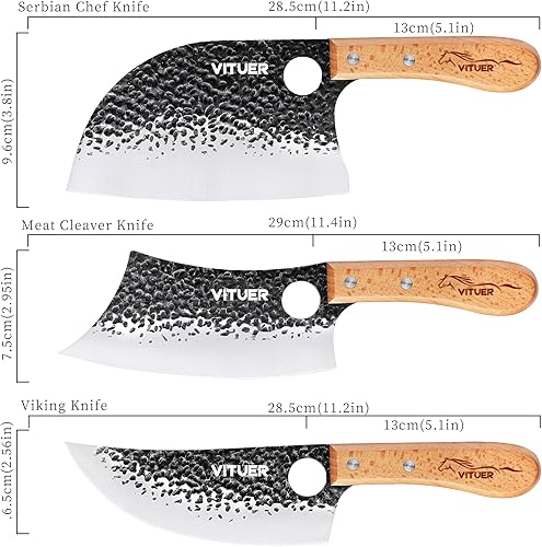 Miniatura 2 de Juego de 9 cuchillos de campamento vikingos de carnicero, cuchillo de chef serbio de 7 pulgadas, cuchillo vikingo de 6.5 pulgadas, 3 fundas de