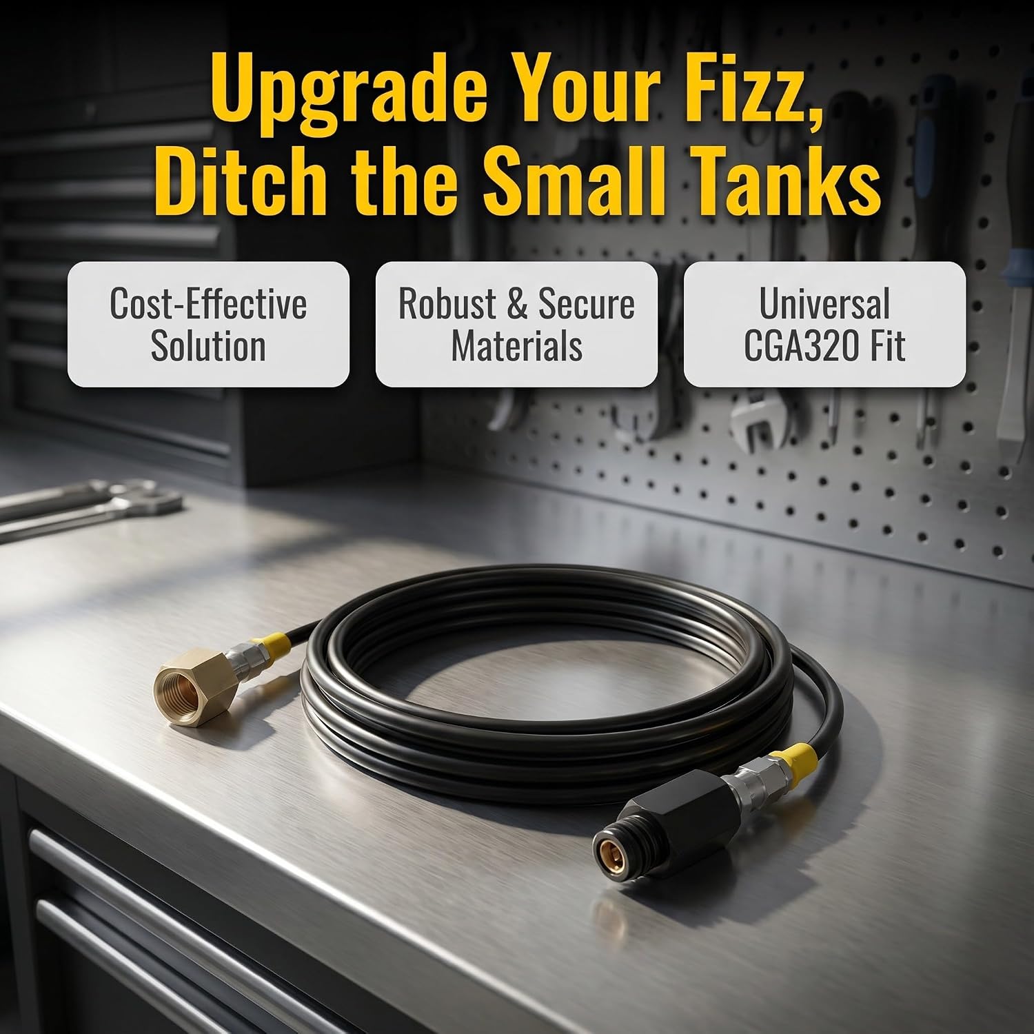 SOLUSTRE Soda Refill Adapter Hose Kit for Soda Machine and Large Co2 Tanks, Aluminum Alloy and Rubber Construction with Cga320 to Tr21-4 Connection, Easy Installation for Sparkling Water