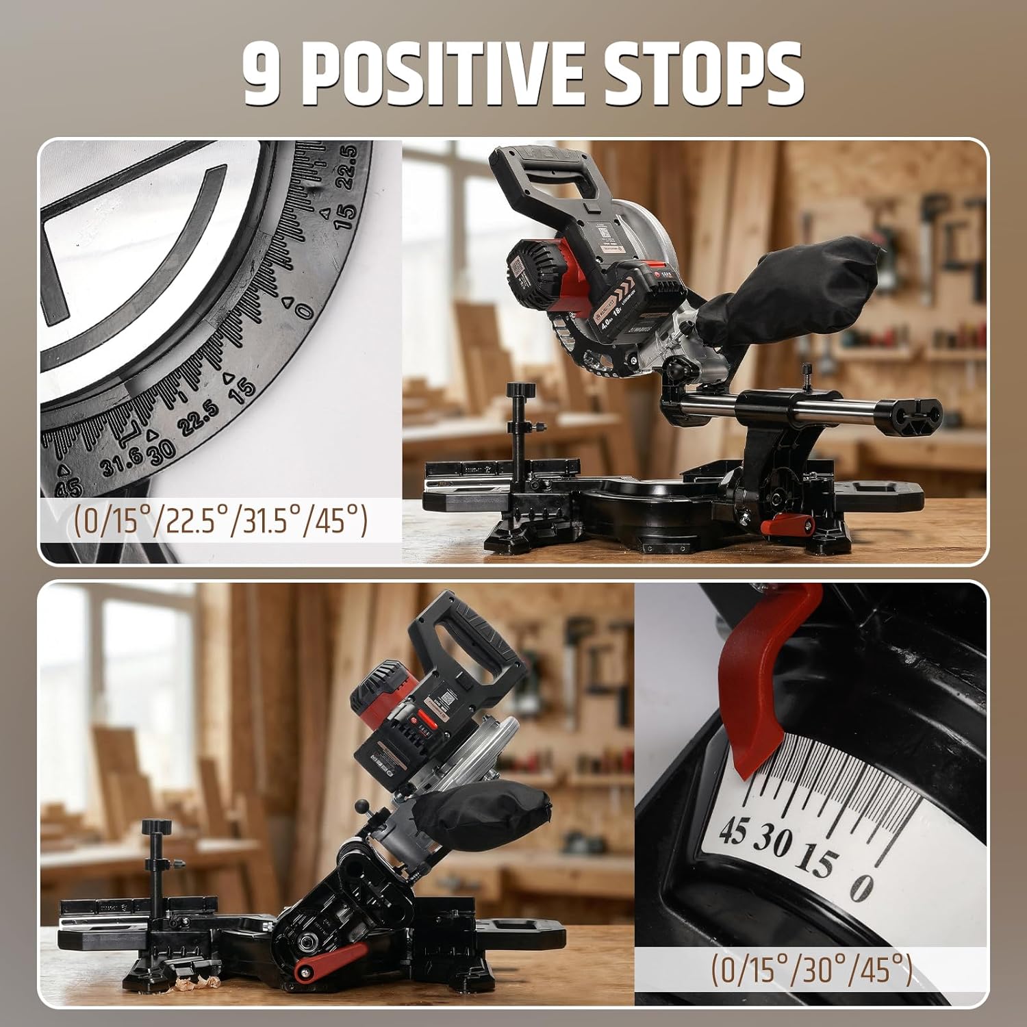 Cordless Miter Saw with Battery, 8 Inch 40-Tooth Blade, 18.5V Lithium-Ion 4000mAh, Dual Clamps, LED Light, Sliding Rail