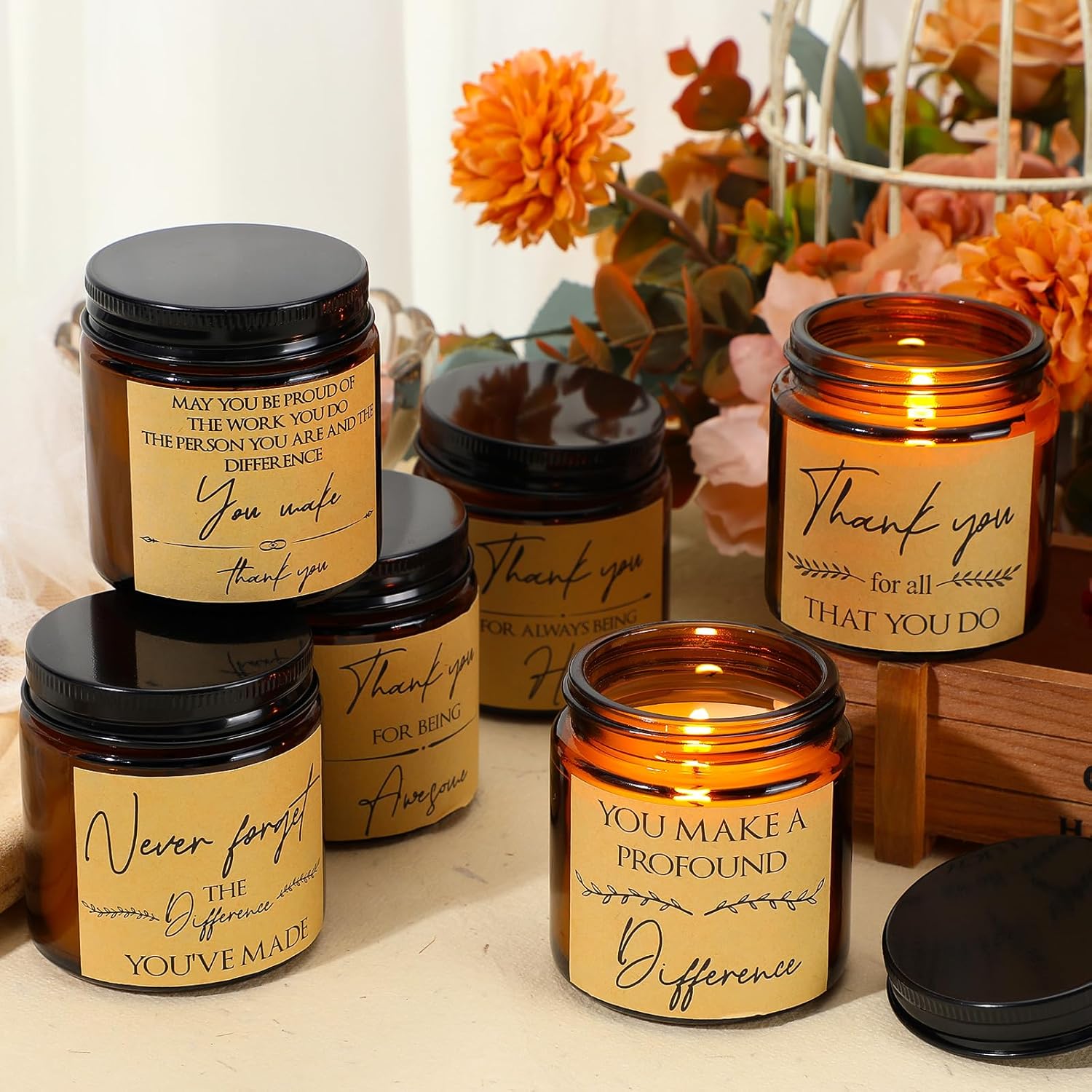 MTLEE 18 Pcs Thank You Gifts Candles Scented for Women Employee Appreciation Gifts Inspirational for Teacher Friend Men Women Housekeeping Week Graduation Mother's Day Birthday Favors(Stylish)