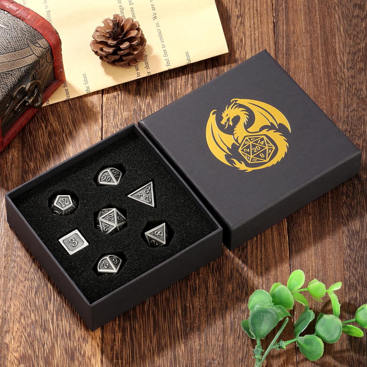 Metal Dice Set, 7pcs Polyhedral Metal DND Dice Set, DND Starter Set, D&D Gifts with Gift box - Image 3