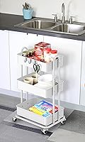 Vista 5 de Simple Houseware Carro de metal resistente de 3 niveles, multiusos, color Blanco