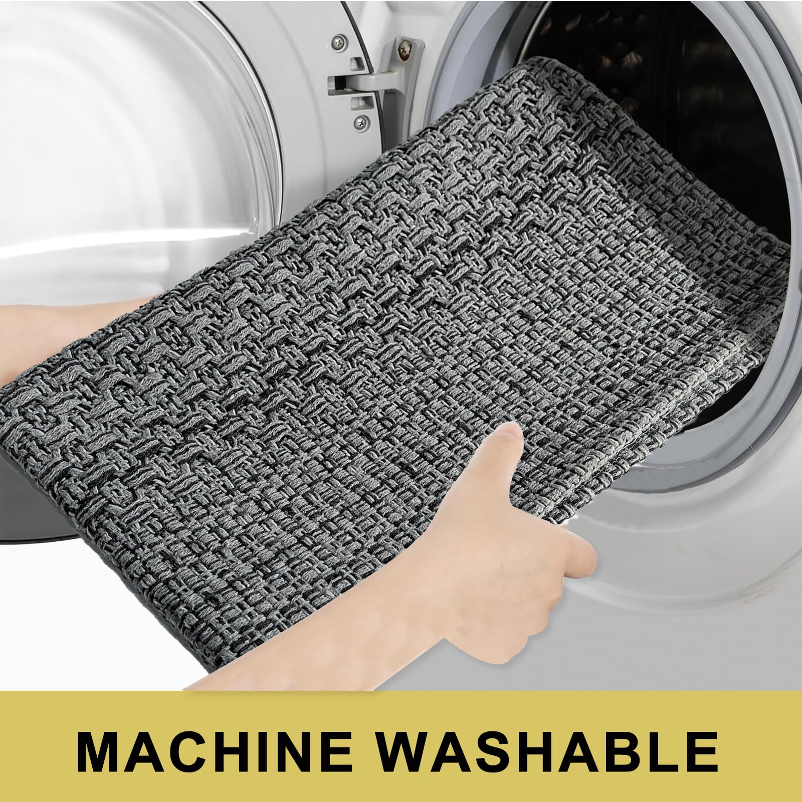 Teppich Läufer 90x240cm, Baumwolle Flur Teppich Absorbierend, Küchenteppich Waschbar Dauerhaft & Antistatisch, Küchenmatte Saugfähig, Waschbare Teppiche für Flur, Eingang, Küche, Grau