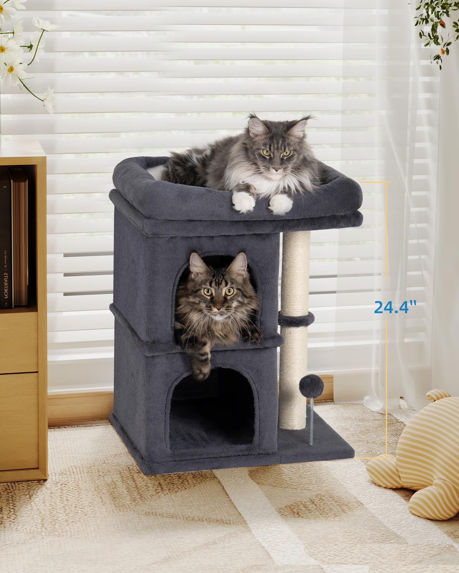 Aechonow Árbol para Gato Adulto Grande, Plataforma Grande, 61cm Escalador Torre, Sisal Poste de Rasguño, 2 Perreras de Interior de la Casa para Gatito Pequeño y Mediano, Gris Oscuro