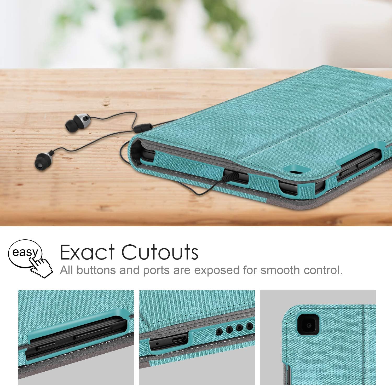 Fintie Case for Samsung Galaxy Tab A 8.0 2019 Without S Pen Model (SM-T290 Wi-Fi, SM-T295 LTE), [Corner Protection] Multi-Angle Viewing Stand Cover with Pocket, Turquoise/Brown