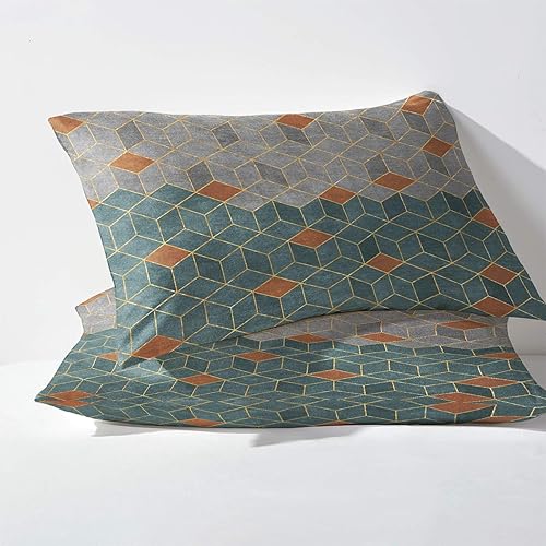 Miniatura 10 de Juego de sábanas geométricas tamaño King, sábanas de arte moderno, sábanas y fundas de almohada estampadas de 4 piezas, sábana bajera ajustable de