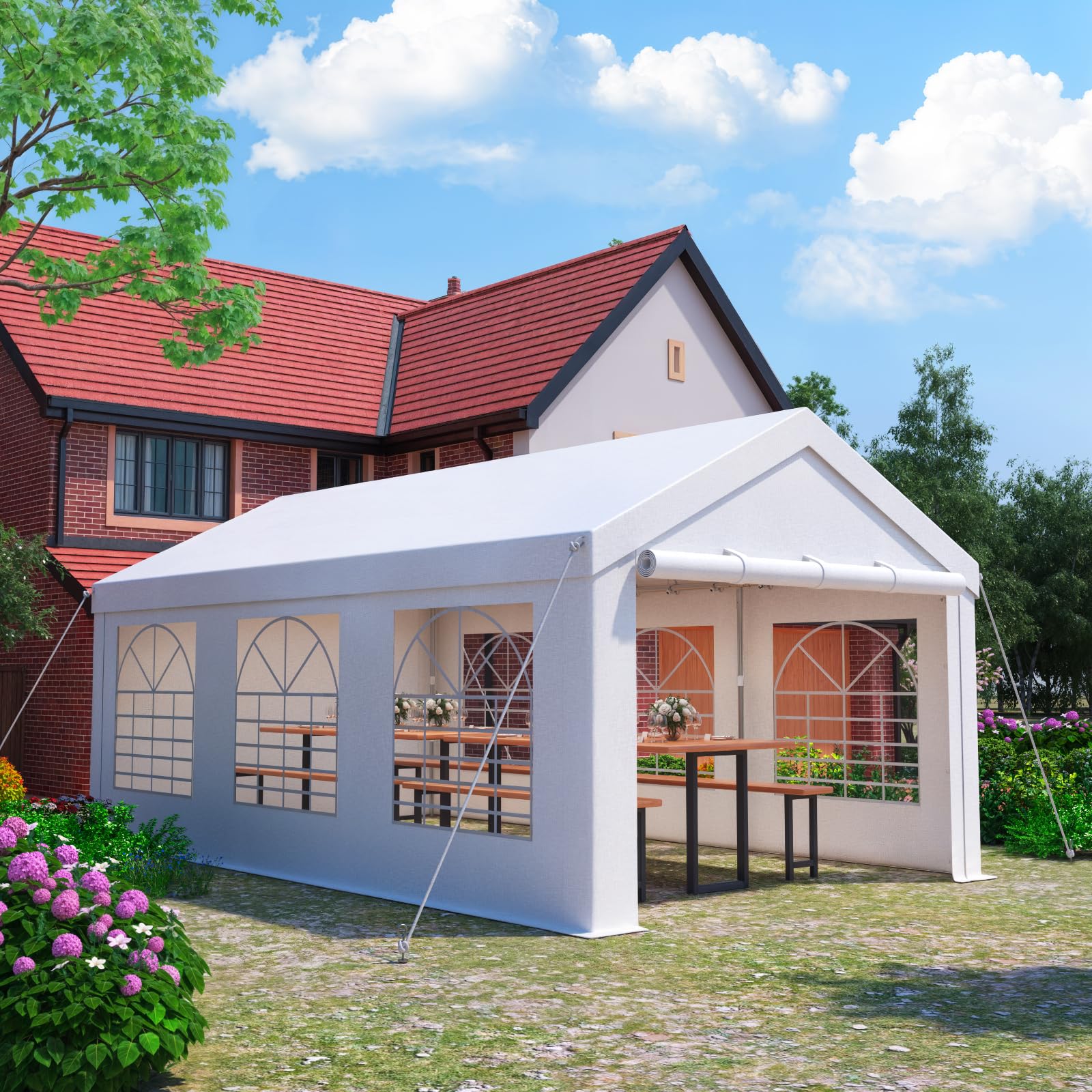 Devoko Tendone per Feste 3x6,Gazebo Esterno Resistente UV 50+,Gazebo da Giardino,Tendone da Esterno per Matrimoni, Feste, Raduni, Riunioni in Giardino,Bianco