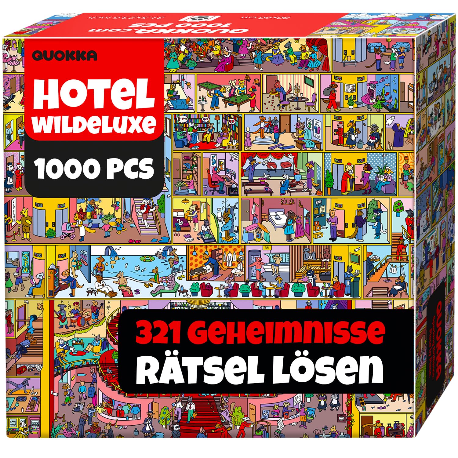 QUOKKA 1000-Teiliges Puzzle Für Erwachsene Mythories Hotel Budapest – Premium-Box-Verpackung Mit Zusätzlichen Lustigen Herausforderungen - Perfekt Zum Entspannen - Für Kreativität Und Als Geschenk