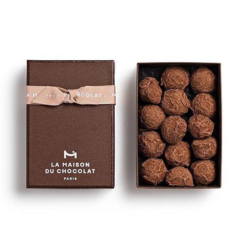 LA MAISON DU CHOCOLAT Caja de regalo de trufas clásicas, caja de regalo gourmet de chocolate negro francés (12 piezas)
