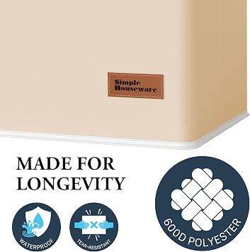 Simple Houseware Foldable Laundry Hamper Basket with Lid and Bag, Beige