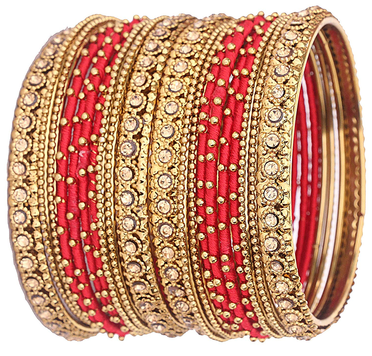 Oneness (2.10 Large Size) Metal Bangles/Kada Set With Beautiful Golden Stone (Karwa Chauth Special) For Women & Girls - (Set Of 20 Bangles)_Red_2.10 (B08JQNWSX3) Amazon Price History, Amazon Price Tracker