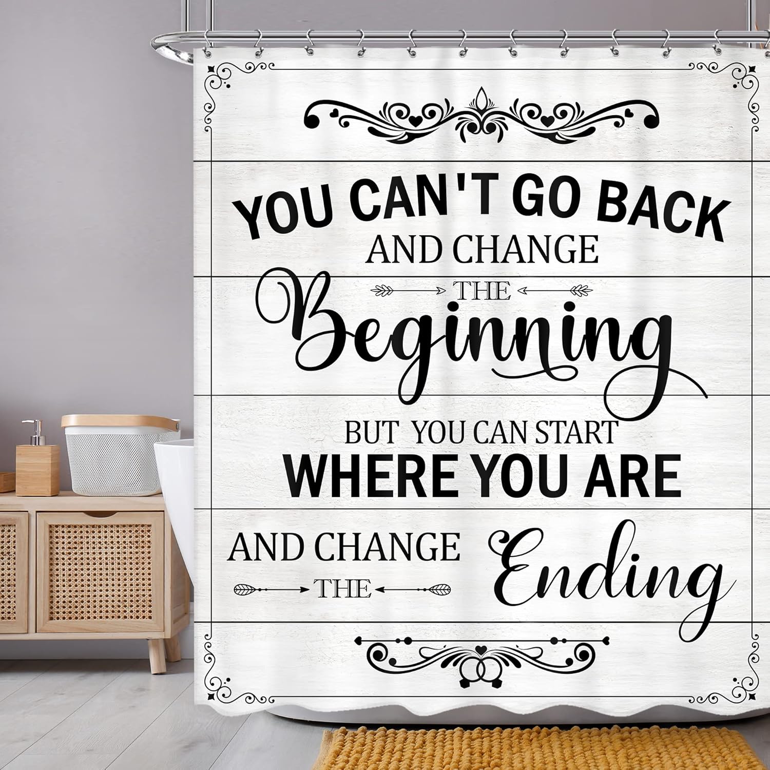 Newsely Inspirational Quotes Shower Curtain 60Wx72H Inch