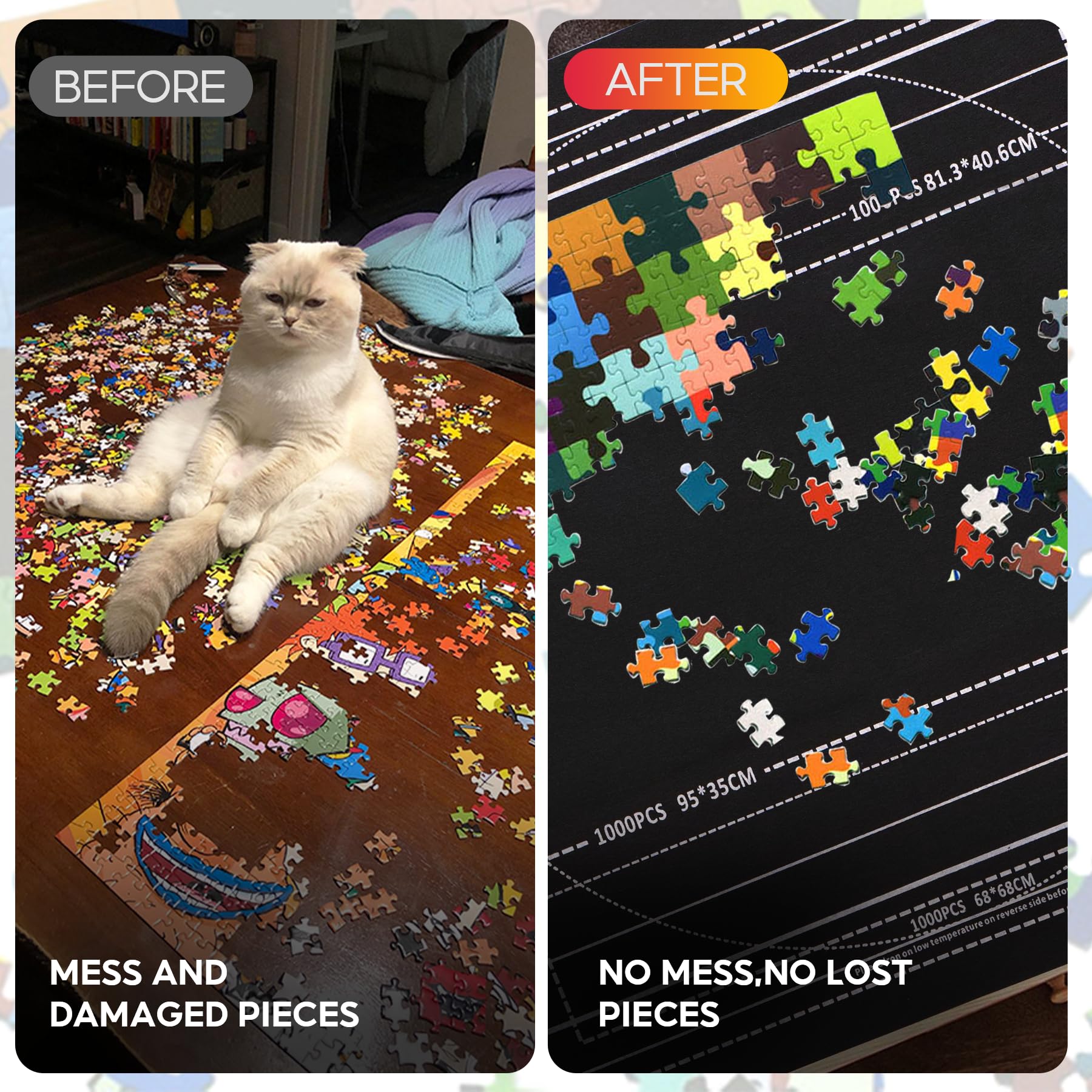 Jigsaw Puzzle Mat Roll Up to 1000 1500 2000 Piece Portable Table Puzzle Board Mat Saver Keeper with 6 Sorting Trays, Storage Bag, Inflatable Roller, Smooth Top & Non-Slip Felt Bottom for Kids Adults