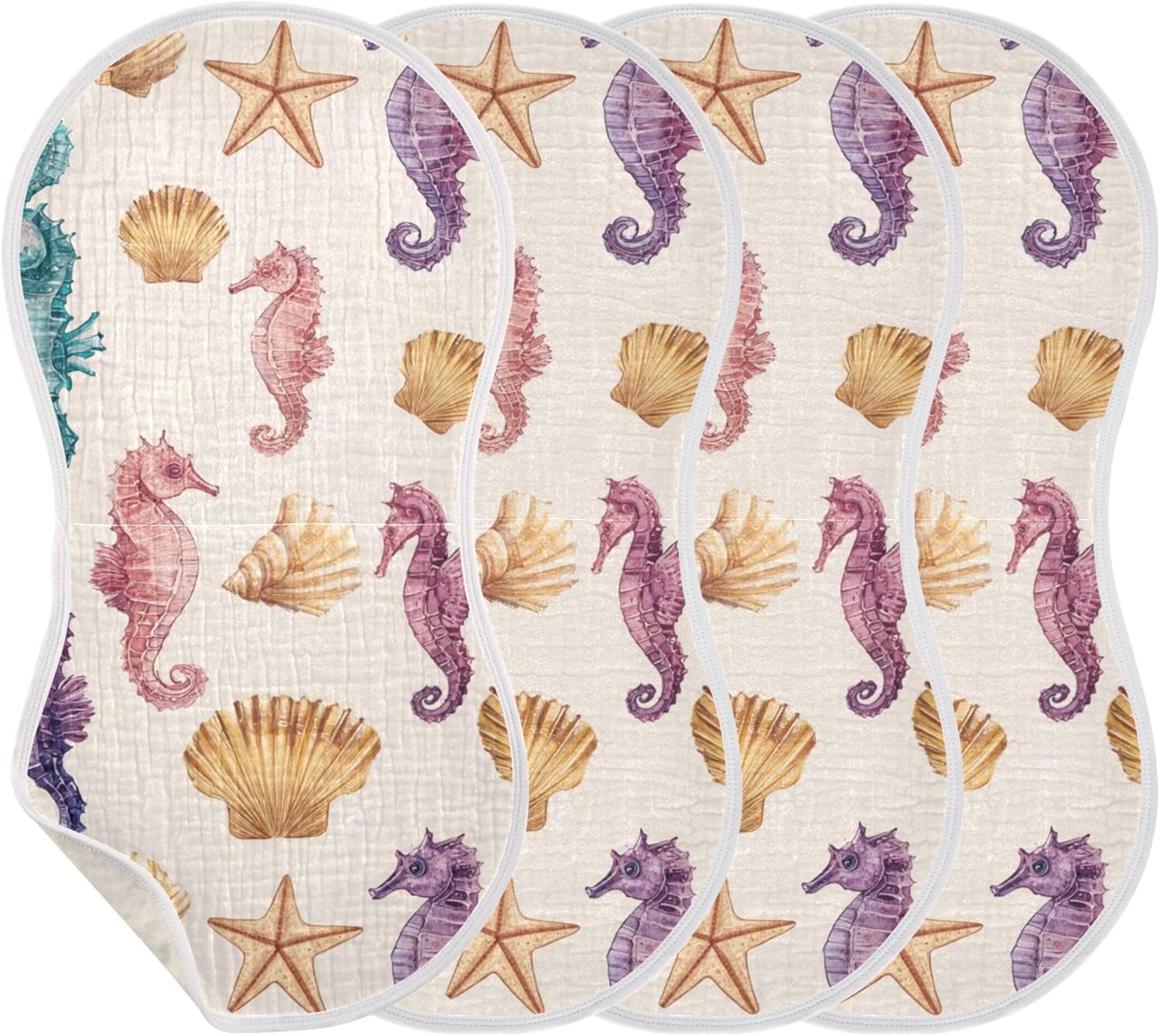 Sea Horse Starfish Burp Cloths Baby Boys Girls Absorbent Soft Cotton Burping Cloths Rags 4 Pack