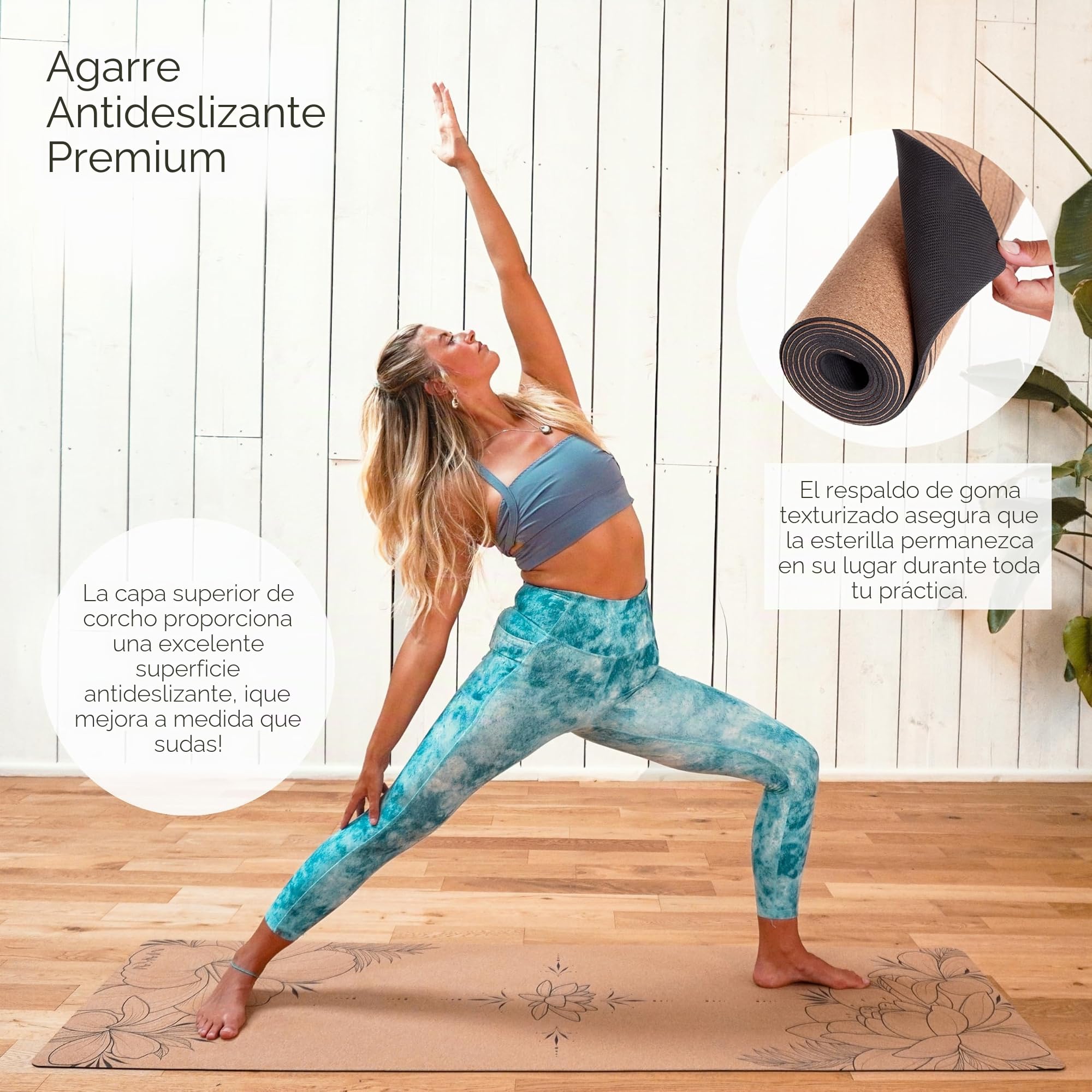 MAKAI Esterilla de yoga de corcho | Ecológica 100% corcho natural y goma | Esterilla antideslizante premium de 4 mm | Incluye correa de transporte de cáñamo | Esterilla de ejercicio y pilates para el