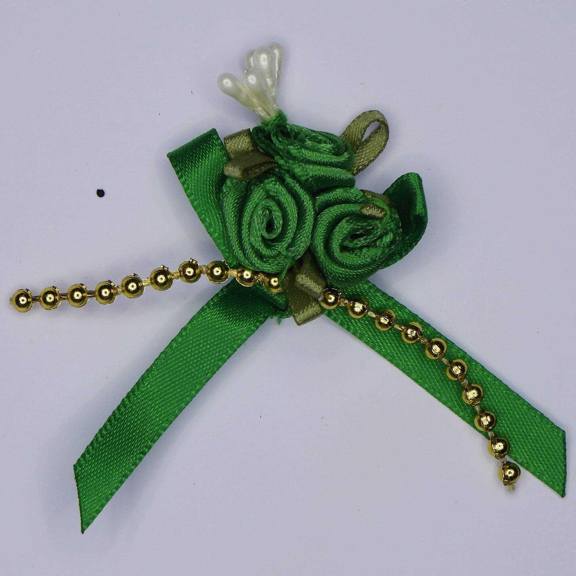 Flower Bouquet 50mm Satin Ribbon Beaded Craft Posy 24 Colour Buy 2 4 8 Set 514D, 999 Green Gold Lurex, 2