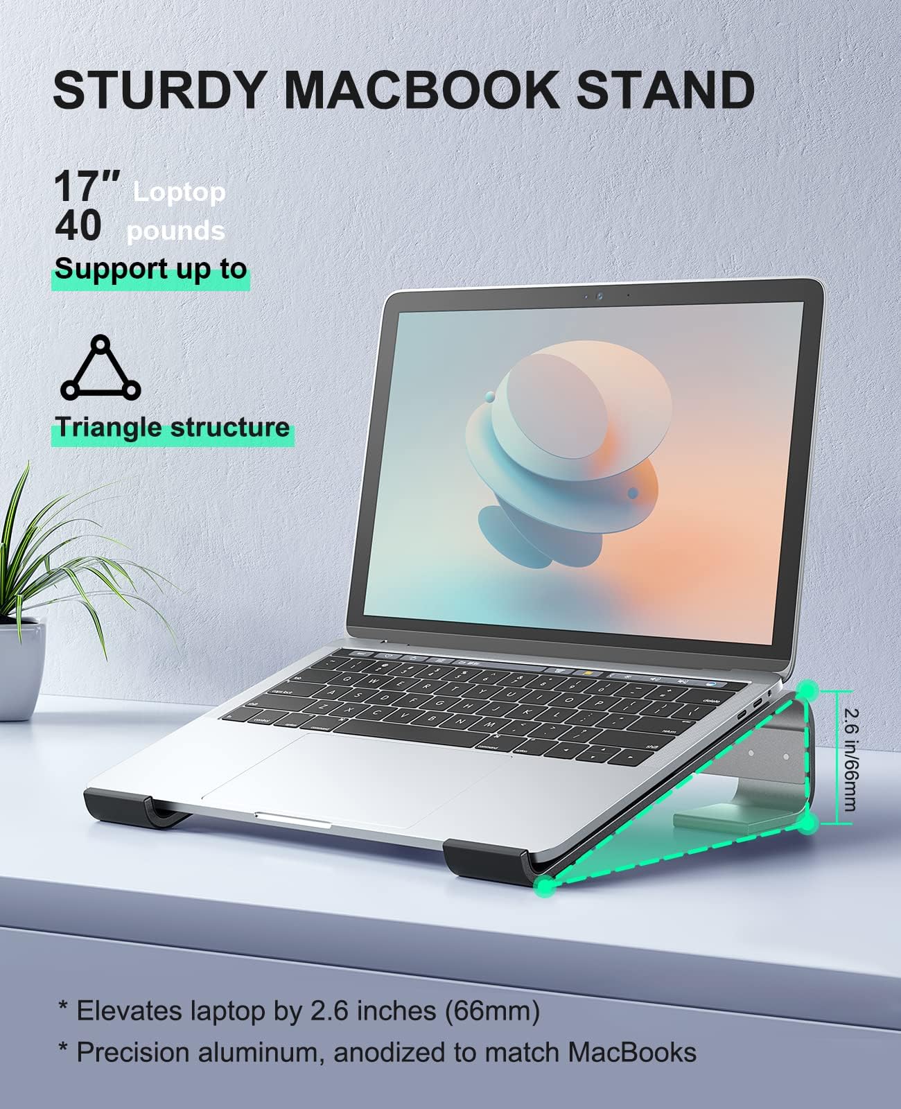 Laptop Stand for Desk, MacBook Stand SOQOOL Sturdy Laptop Riser, Ventilated Ergonomic Aluminum Laptop Holder Compatible with 12 13 15.6 17 Inch MacBook Pro Air/HP/Dell, Work Cooling Computer Stand — Amazon image 6