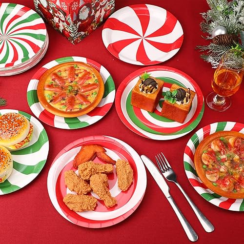 Miniatura 7 de Umigy 60 platos de papel de Navidad de 9 pulgadas, platos redondos desechables de Navidad, platos de papel de Papá Noel, lindos platos de postre de