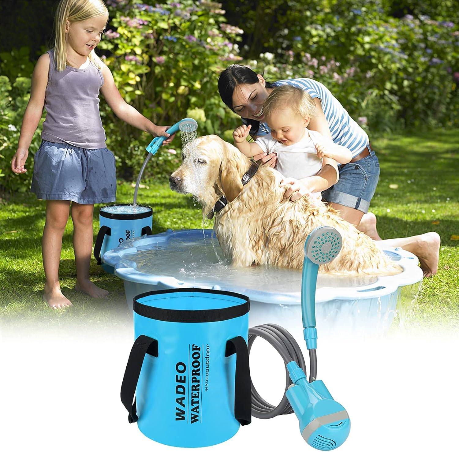 WADEO Bundle - 2 Items Portable Camping Shower, Camping Shower Pump with Detachable USB, Privacy Tent Instant Portable Outdoor Shower Tent for Beach Swim Travel Hiking Backpacking : Sports & Outdoors