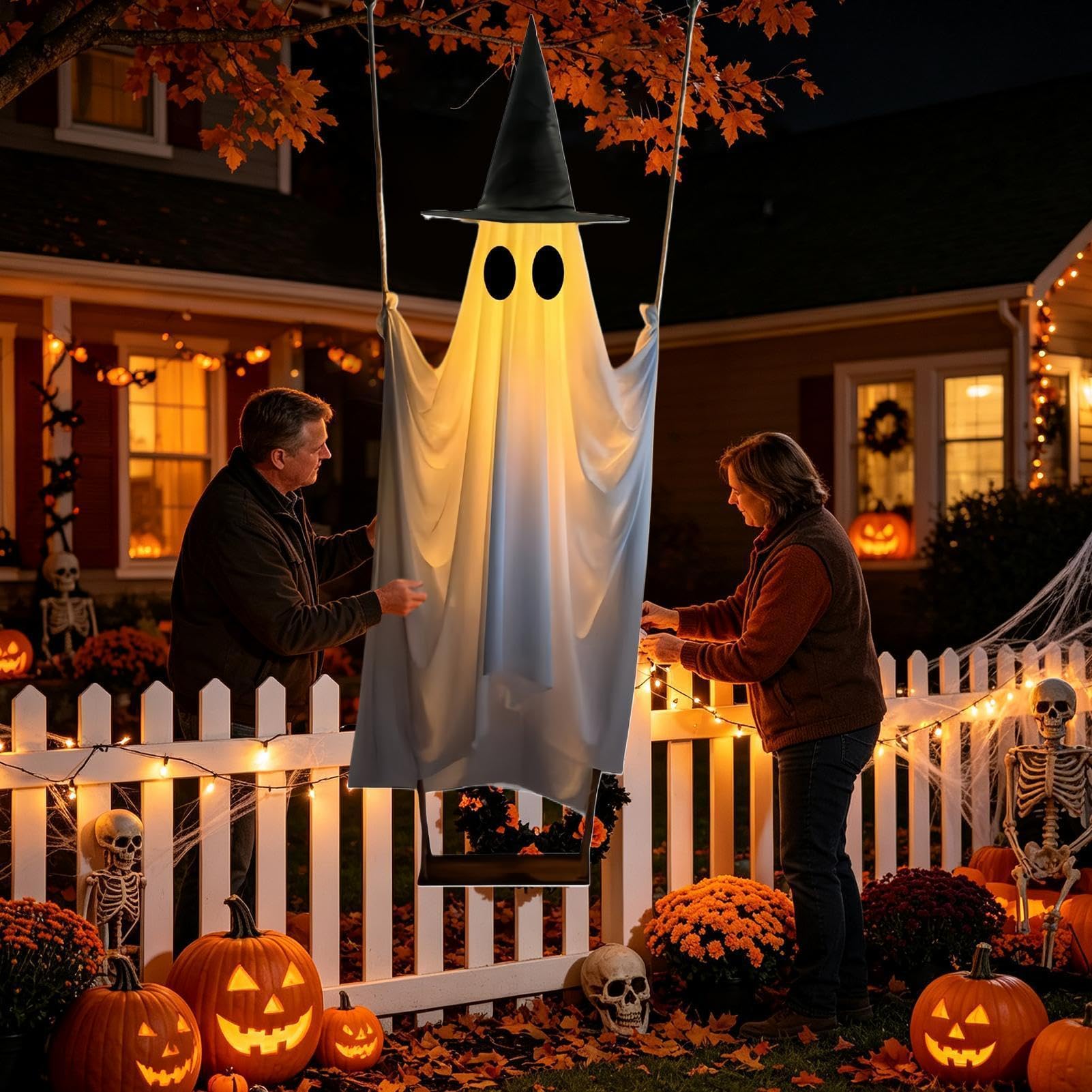 Halloween Podświetlany Duch Podświetlana Kołysząca Się Straszna Dekoracja