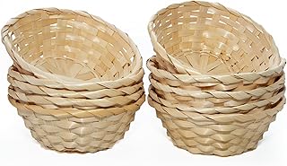 10 x Round Natural Bamboo Wicker Bread Basket Retail Shop Display Christmas Hamper (Small)