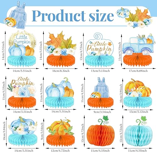 Miniatura 2 de 12 piezas de decoración de calabaza pequeña para baby shower, centros de mesa de calabaza de otoño, nido de abeja, A Little Pumpkin is On The Way,