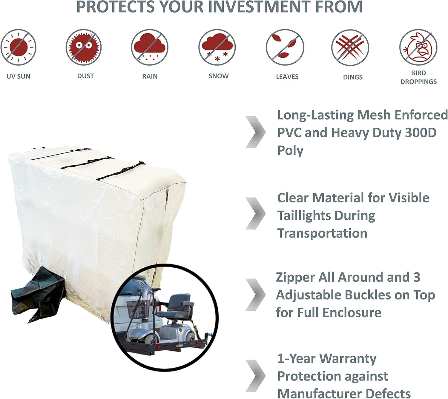 Formosa Covers Mobility Scooter Transport Cover, Clear Material for Visible Taillights During Travel, Heavy Duty, Weatherproof, 52-inch L x 26-inch D x 40-inch H (Clear/Translucent) : Health & Household