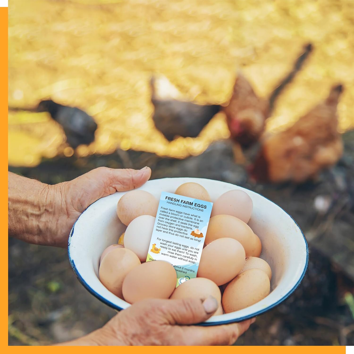 200 PCS Fresh Farm Egg Handling Instruction Cards, Double-sided Printing Egg Carton Stamp Bulk with Washed/Unwashed Fresh Egg Care Accessories Card Labels for Farm Fresh Eggs (3.5” x 2”, Rustic Style) - Image 4