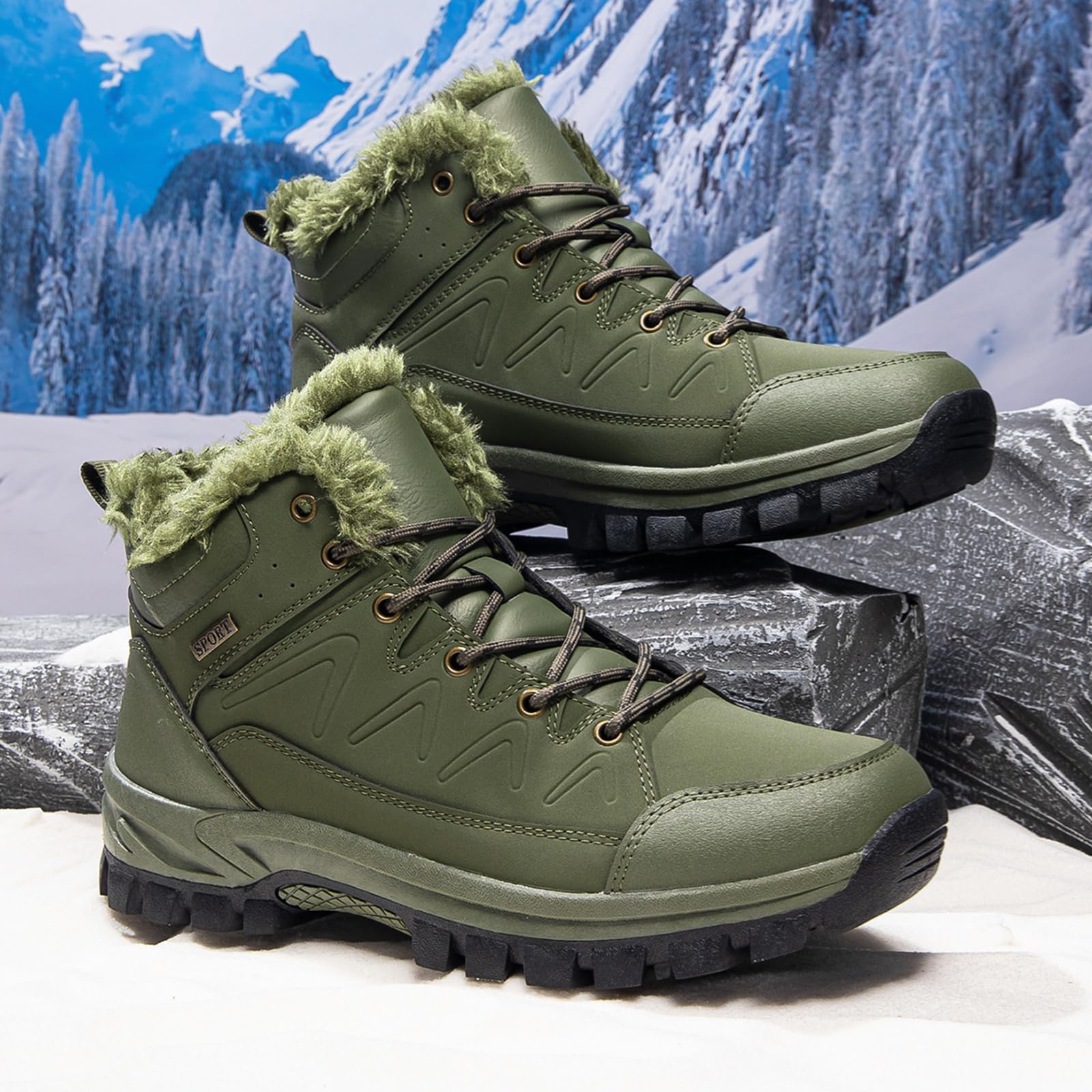 Męskie zimowe buty outdoorowe | Ocieplane buty śniegowe z wytrzymałym profilem do miasta, wędrówek i zimnej pogody