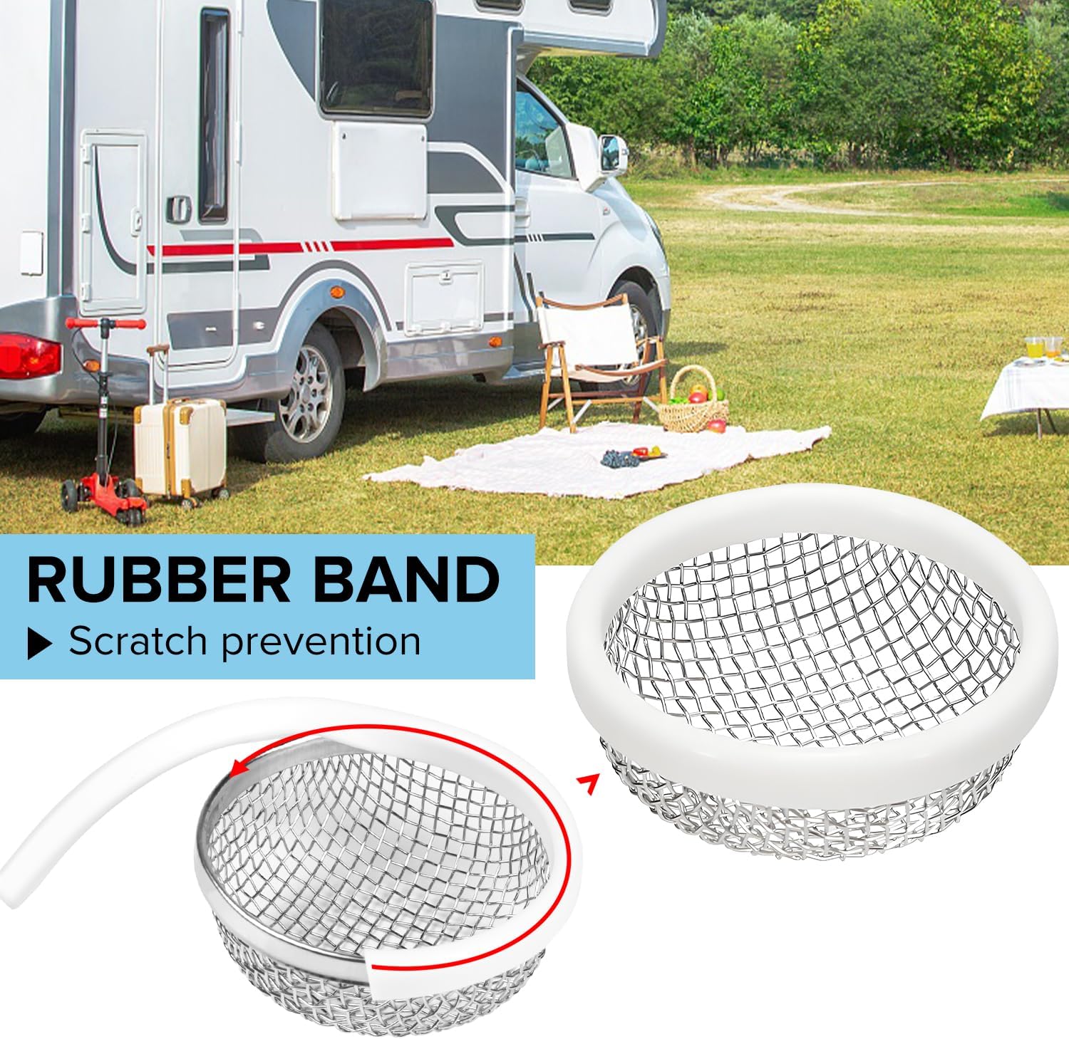 RV Furnace Vent Cover, 2 Pack RV Vent Screen with Insect Net, Installation Tools & Silicone, 2.8 x 1.3 Inch for RV Refrigerator, RV & Camper Accessories, RV Vent Insulator