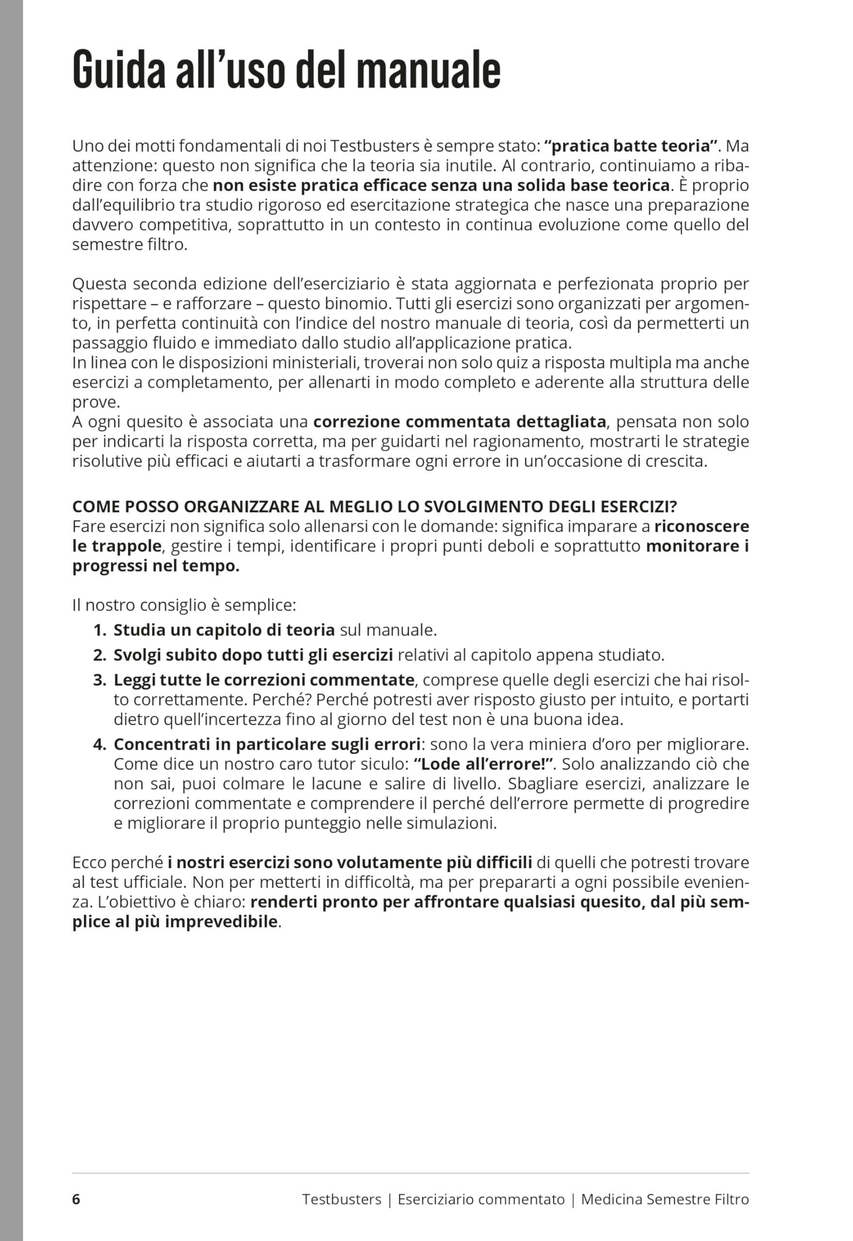 Testbusters. Eserciziario commentato. Semestre filtro 2026/2027