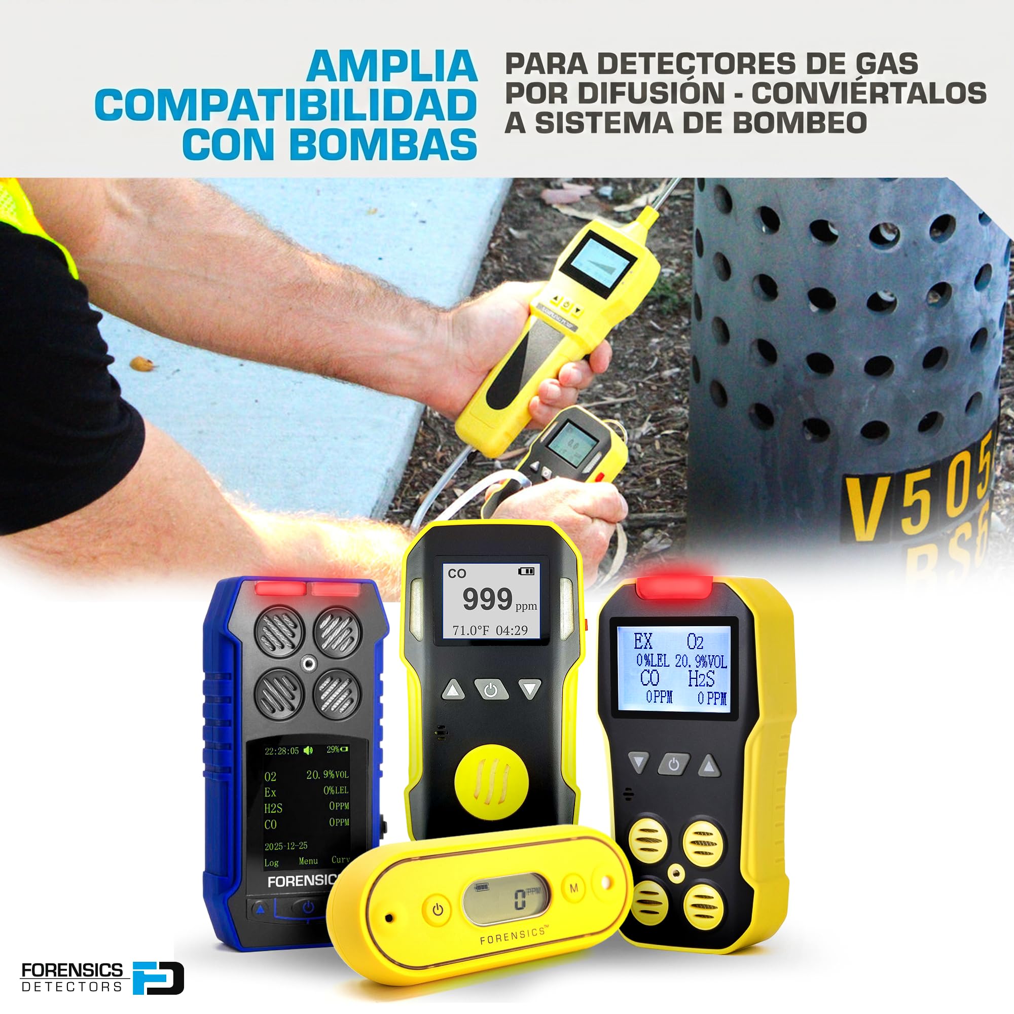 Bomba de Muestreo de Gas Forensics | Sonda de Acero Inoxidable | Caudal 0,5 LPM | ABS Reforzado | Recarga USB