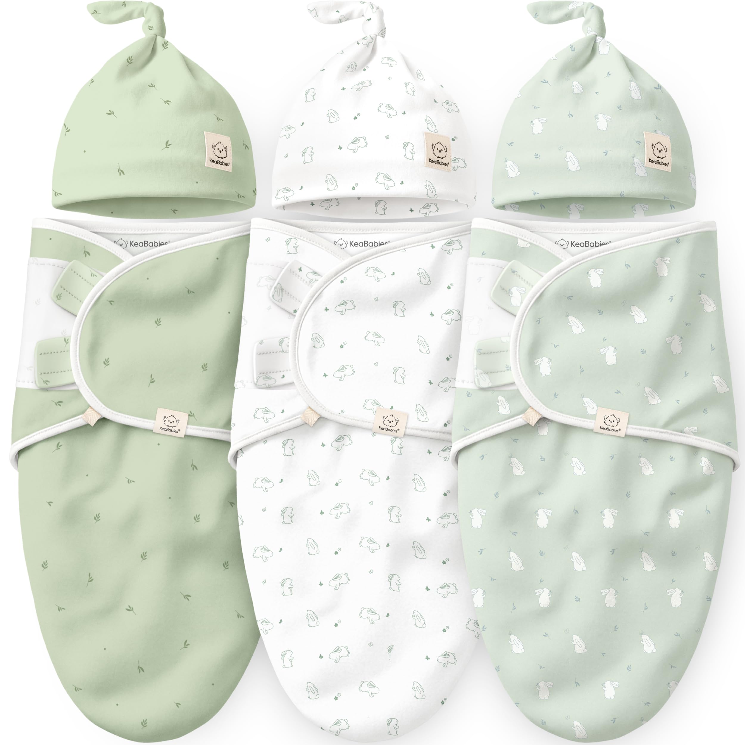 KeaBabies 3-Pack Organic Swaddles for Newborns Girls, Boys with Hats - Soft Cotton Baby Sleep Sacks 0-3 Months, Breathable Baby Hats and Swaddles 0-3