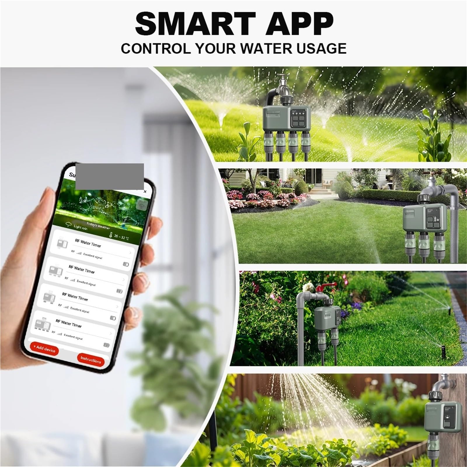 Wifi + RF433 Smart Garden Sprinkler Water Timer 4-Outlet Rain Delay Filtro Programmabile Controller automatico di irrigazione