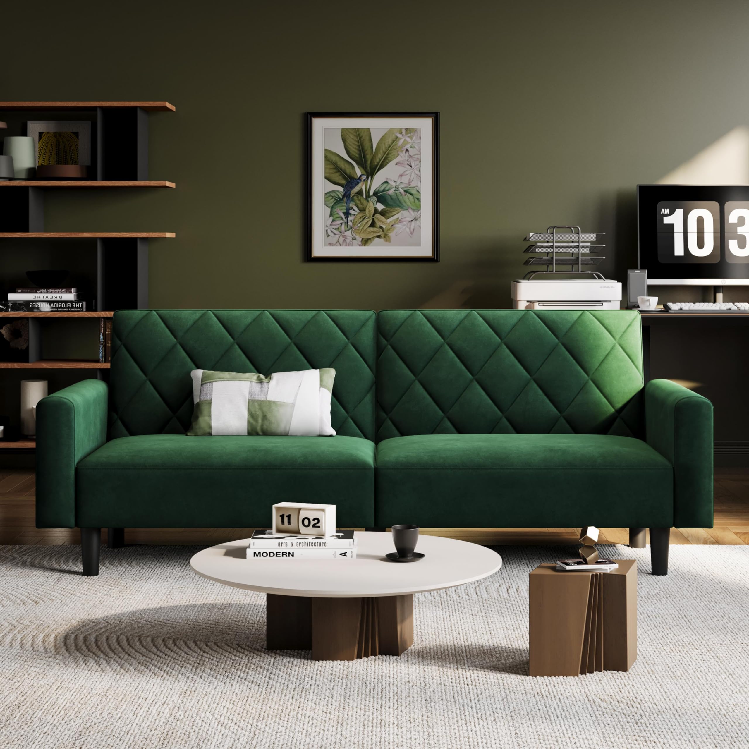 Yaheetech Divano Reclinabile Divanetto Trasformabile a 2 Posti Sofa Matrimoniale con Braccioli Mobile Imbottito in Velluto per Soggiorno Ufficio Salotto 159 × 94 × 52,5 cm Verde